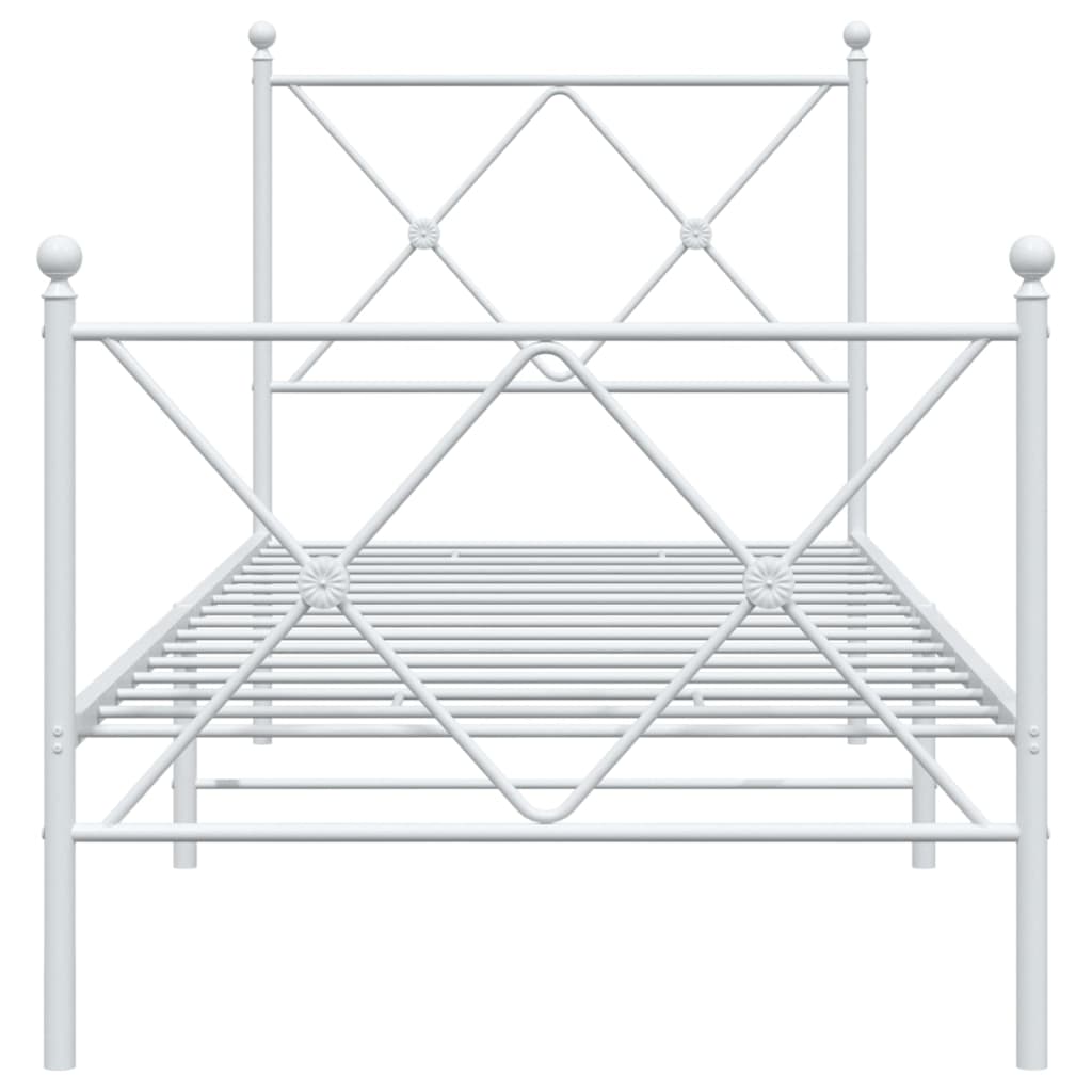 Bed frame with head and footboard metal white 75x190 cm