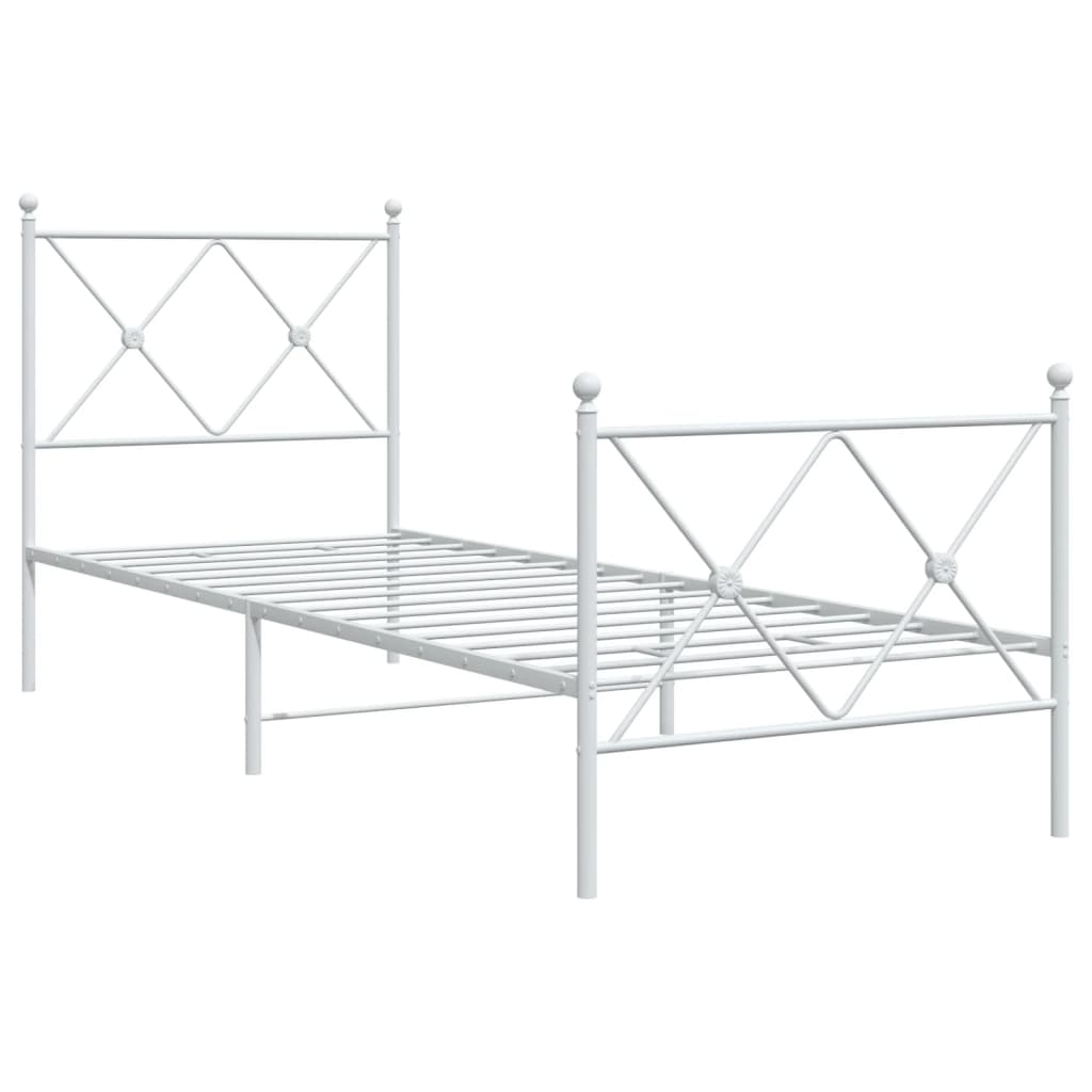 Bed frame with head and footboard metal white 80x200 cm