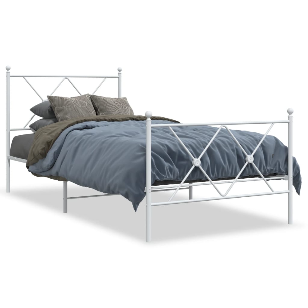 Bed frame with head and footboard metal white 90x190 cm