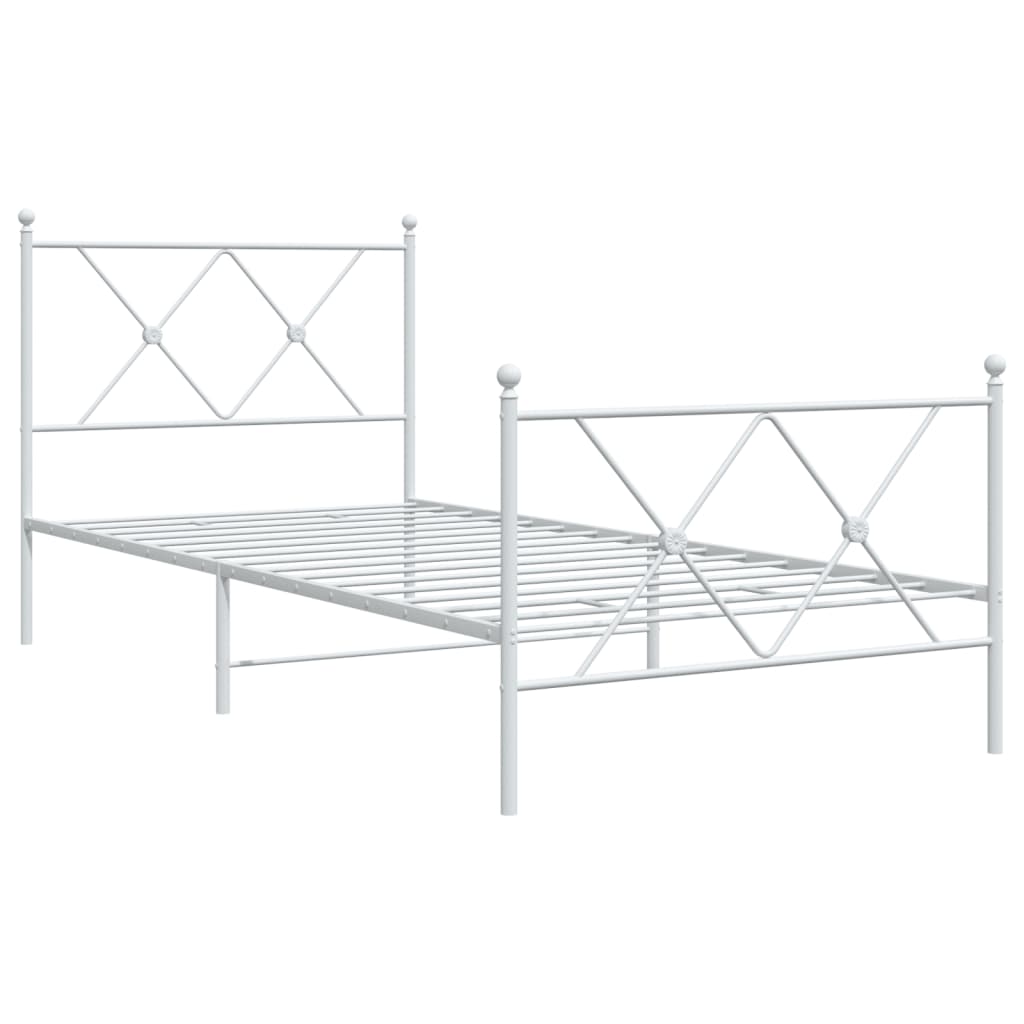 Bed frame with head and footboard metal white 90x190 cm
