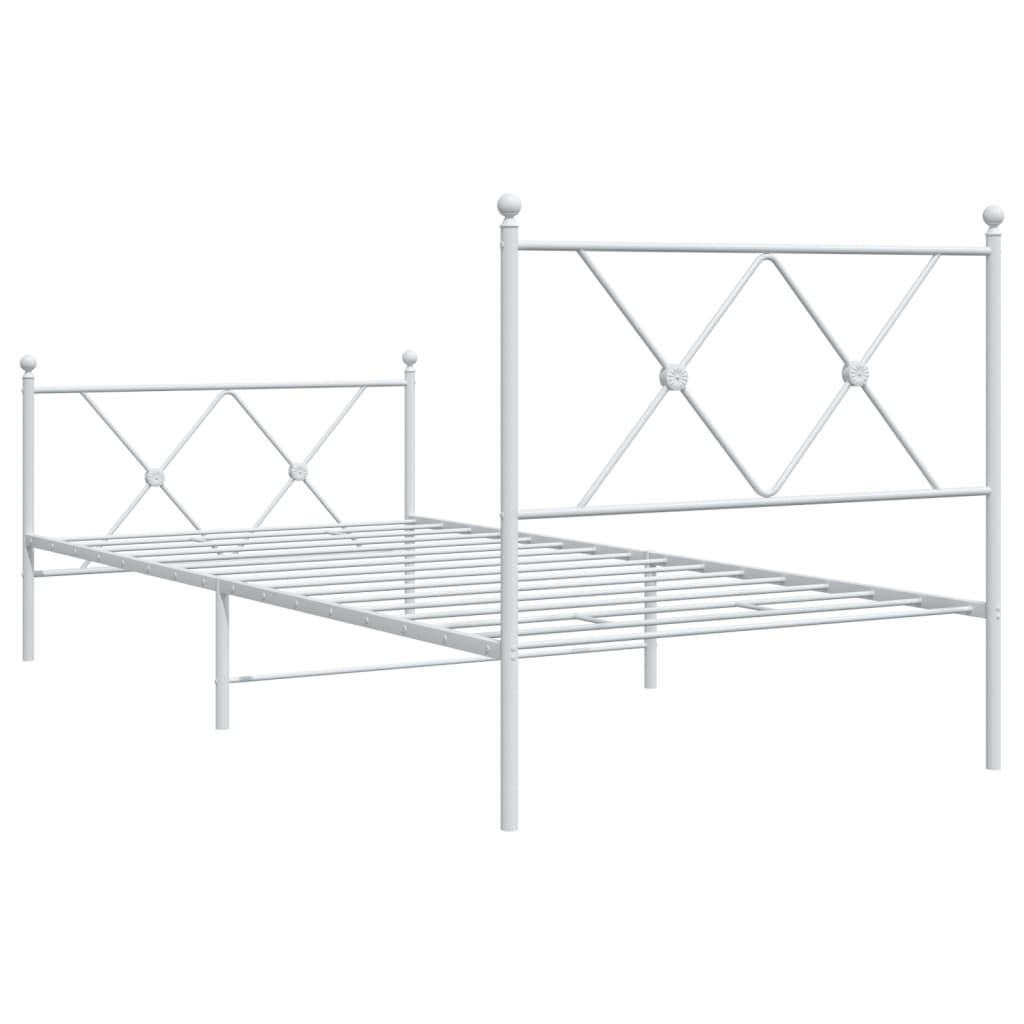 Bed frame with head and footboard metal white 90x190 cm