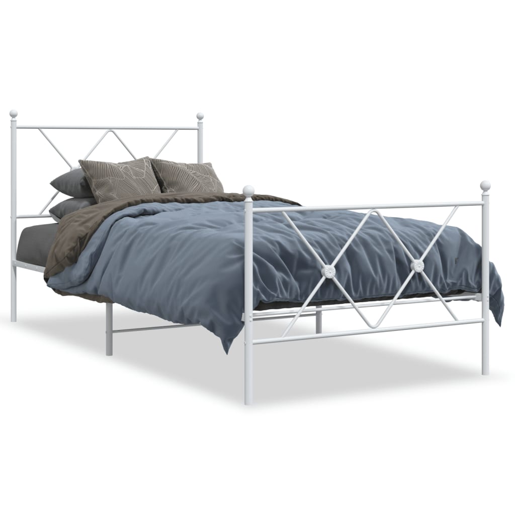 Bed frame with head and footboard metal white 90x200 cm