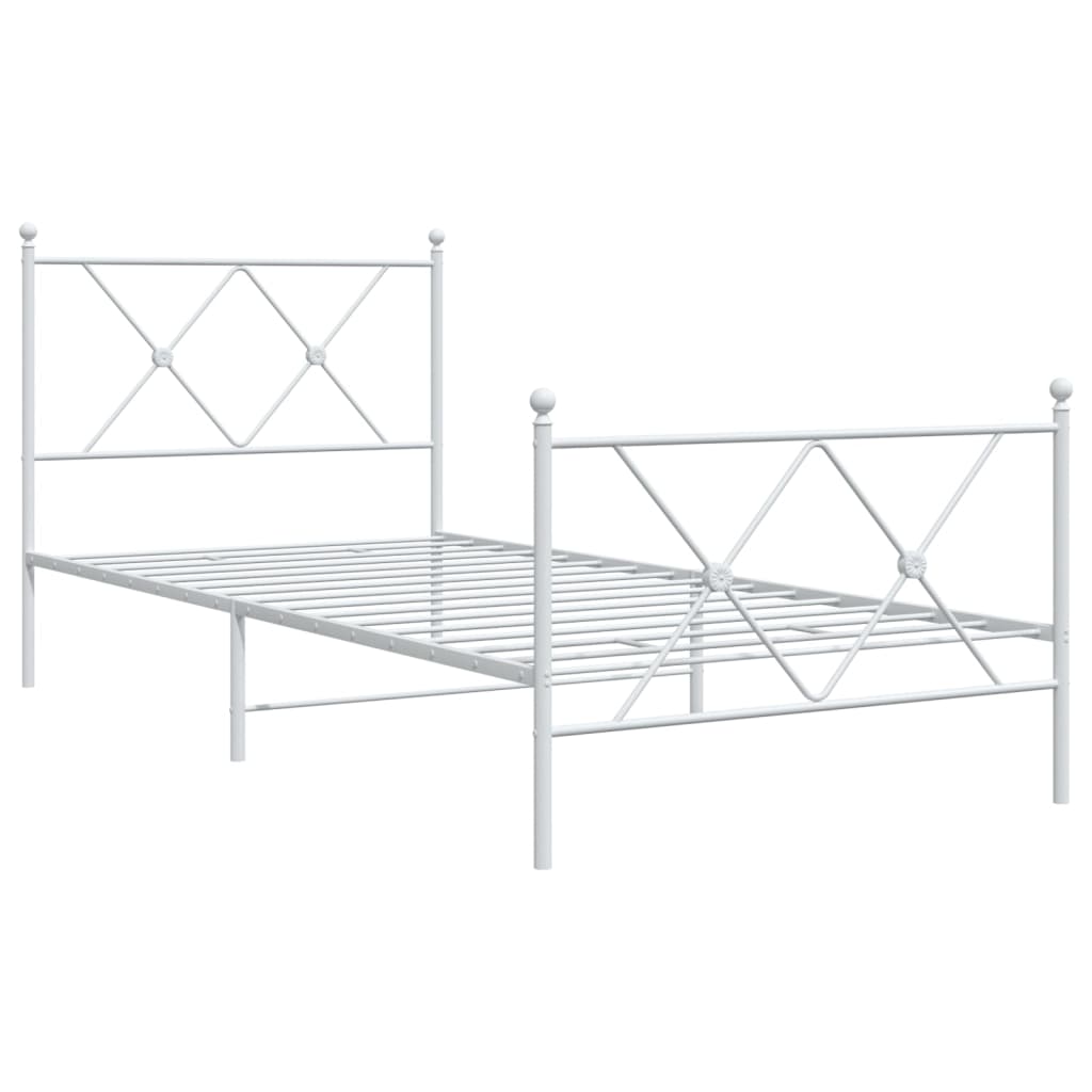 Bed frame with head and footboard metal white 90x200 cm