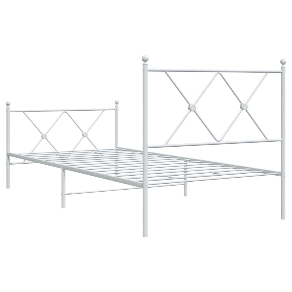 Bed frame with head and footboard metal white 90x200 cm