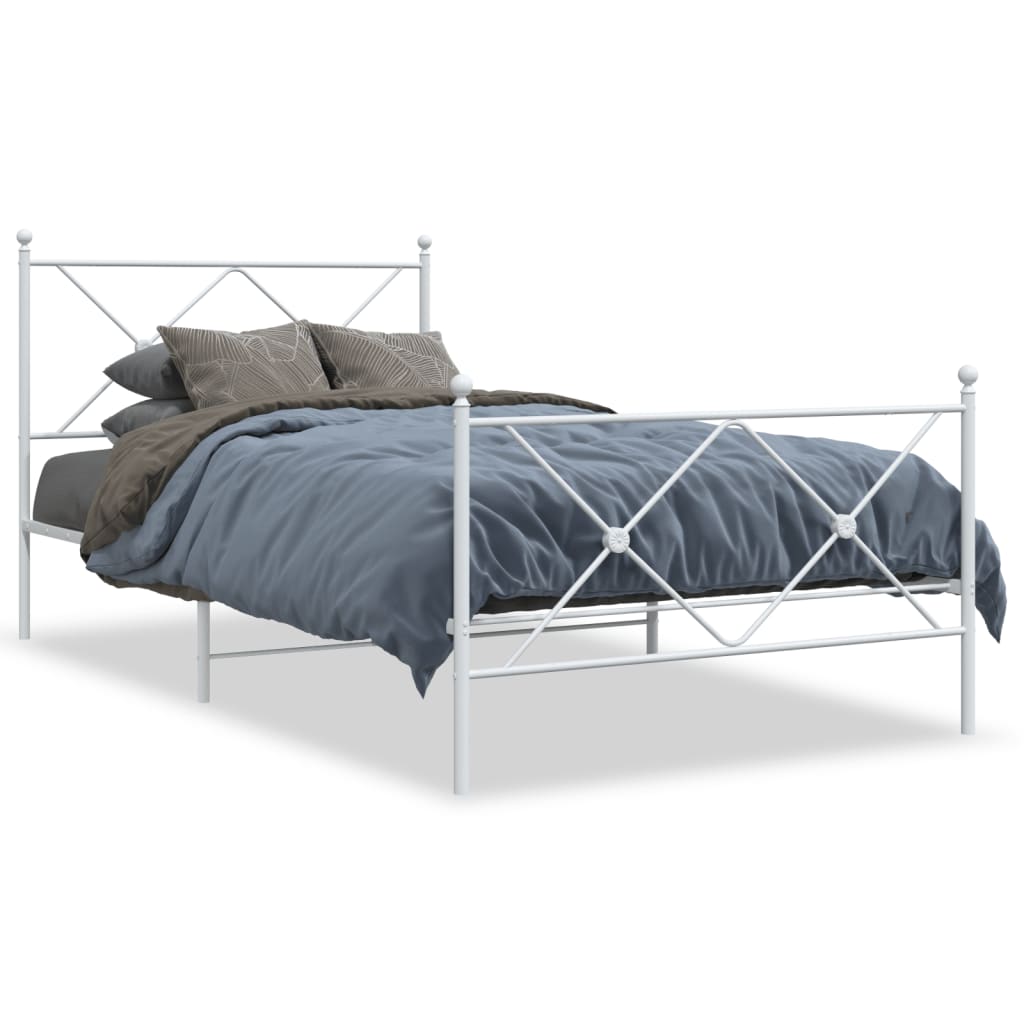 Bed frame with head and footboard metal white 100x190 cm