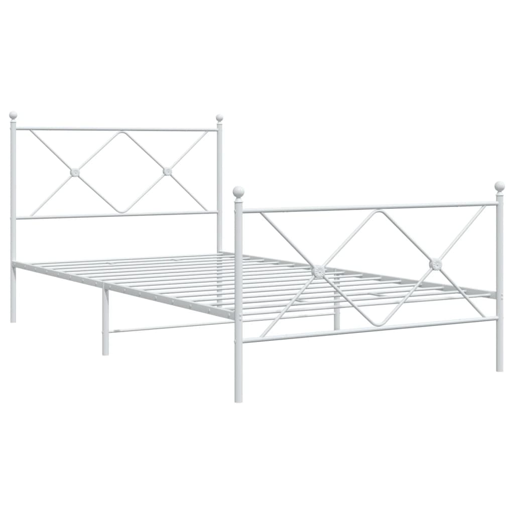 Bed frame with head and footboard metal white 100x190 cm