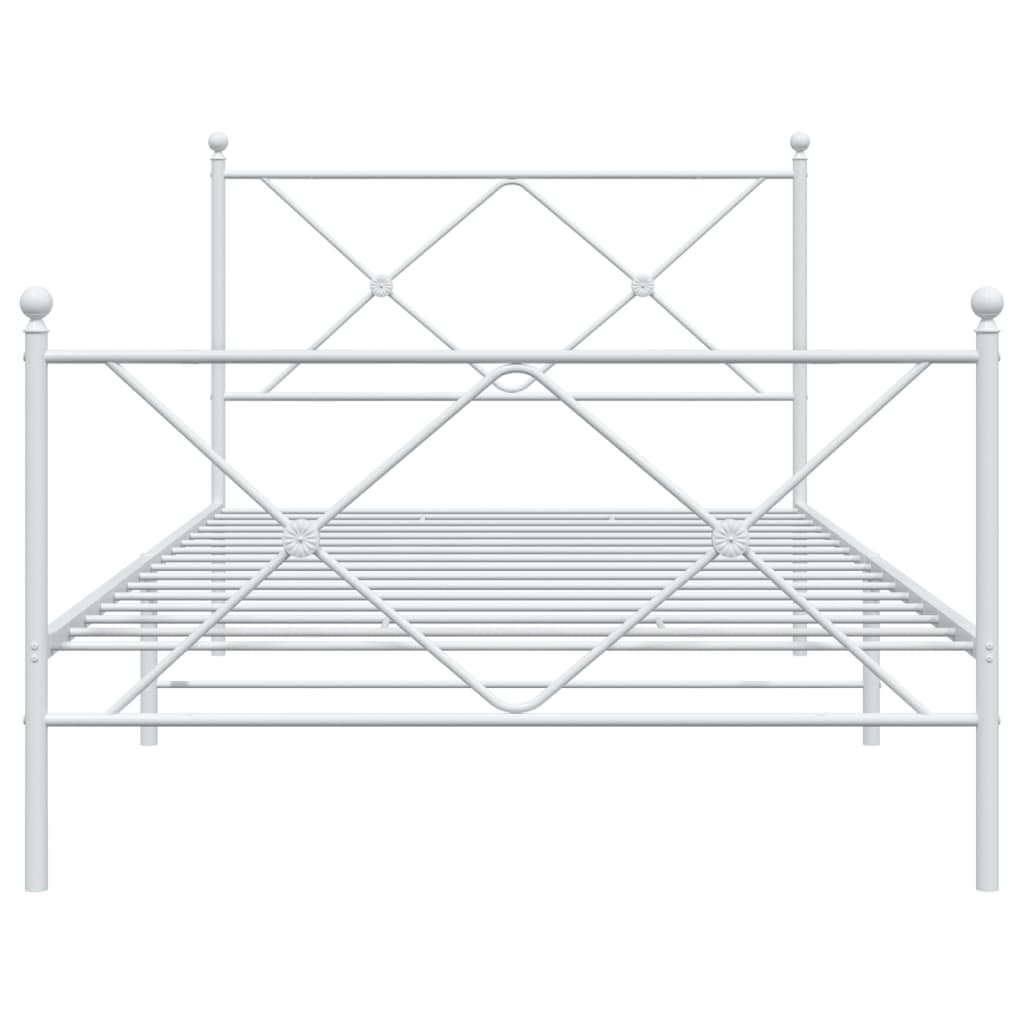 Bed frame with head and footboard metal white 100x190 cm