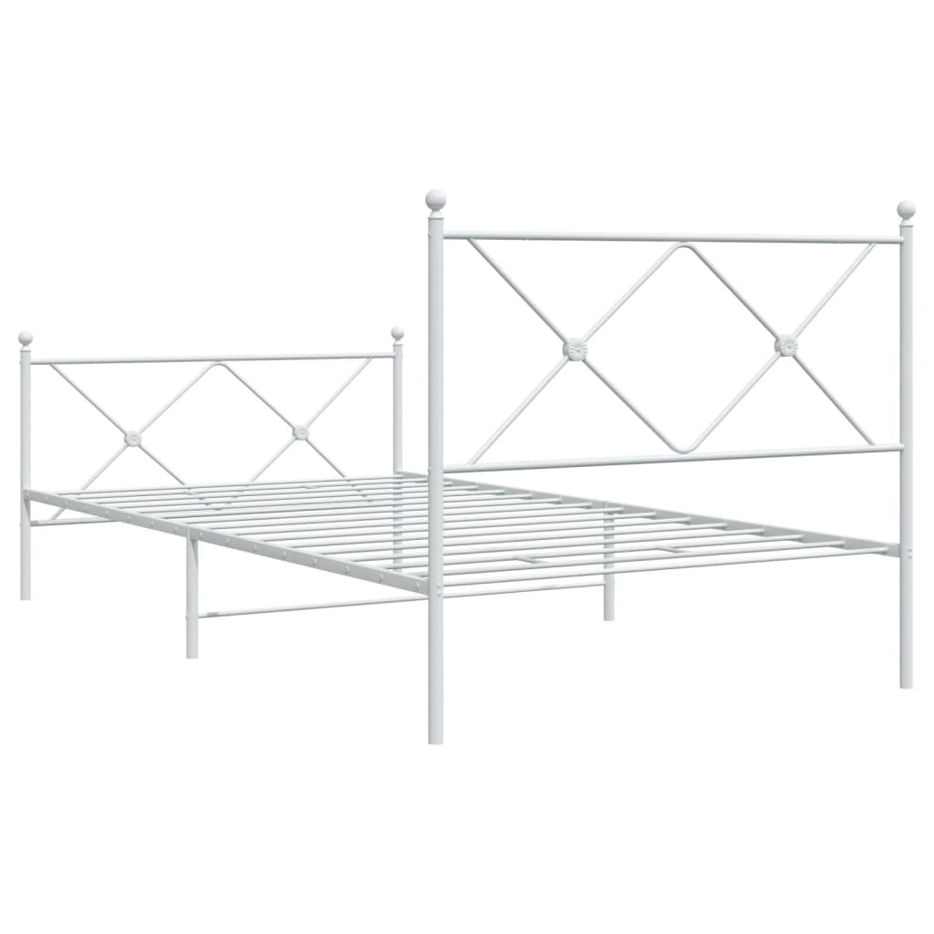 Bed frame with head and footboard metal white 100x200 cm