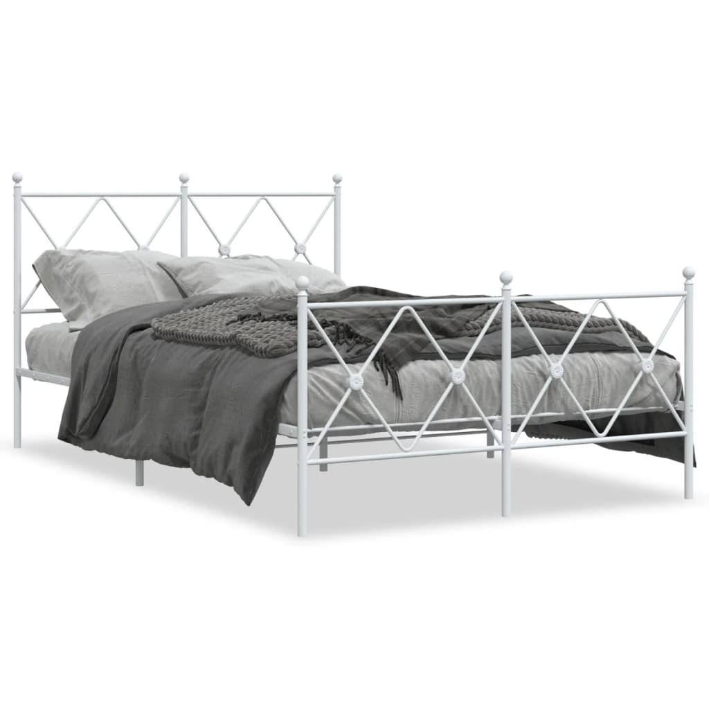 Bed frame with head and footboard metal white 120x190 cm