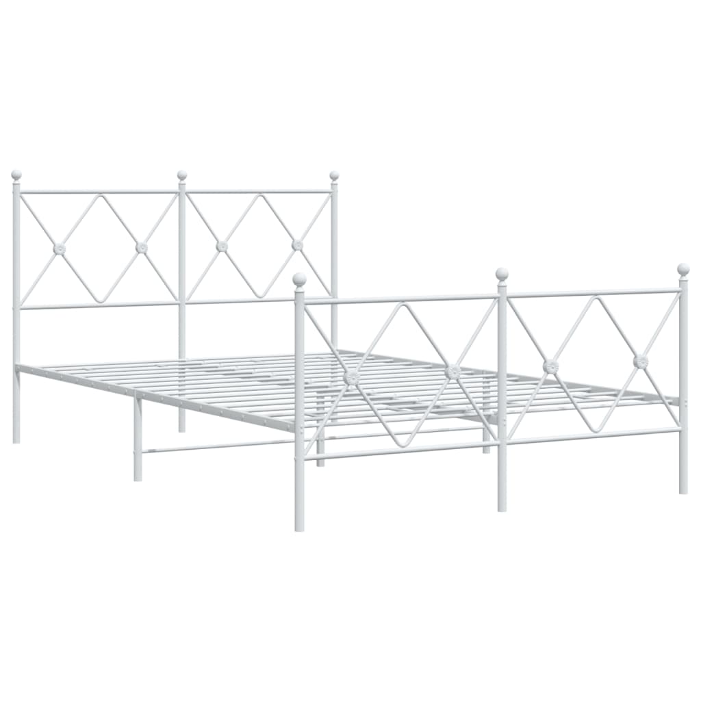 Bed frame with head and footboard metal white 120x190 cm