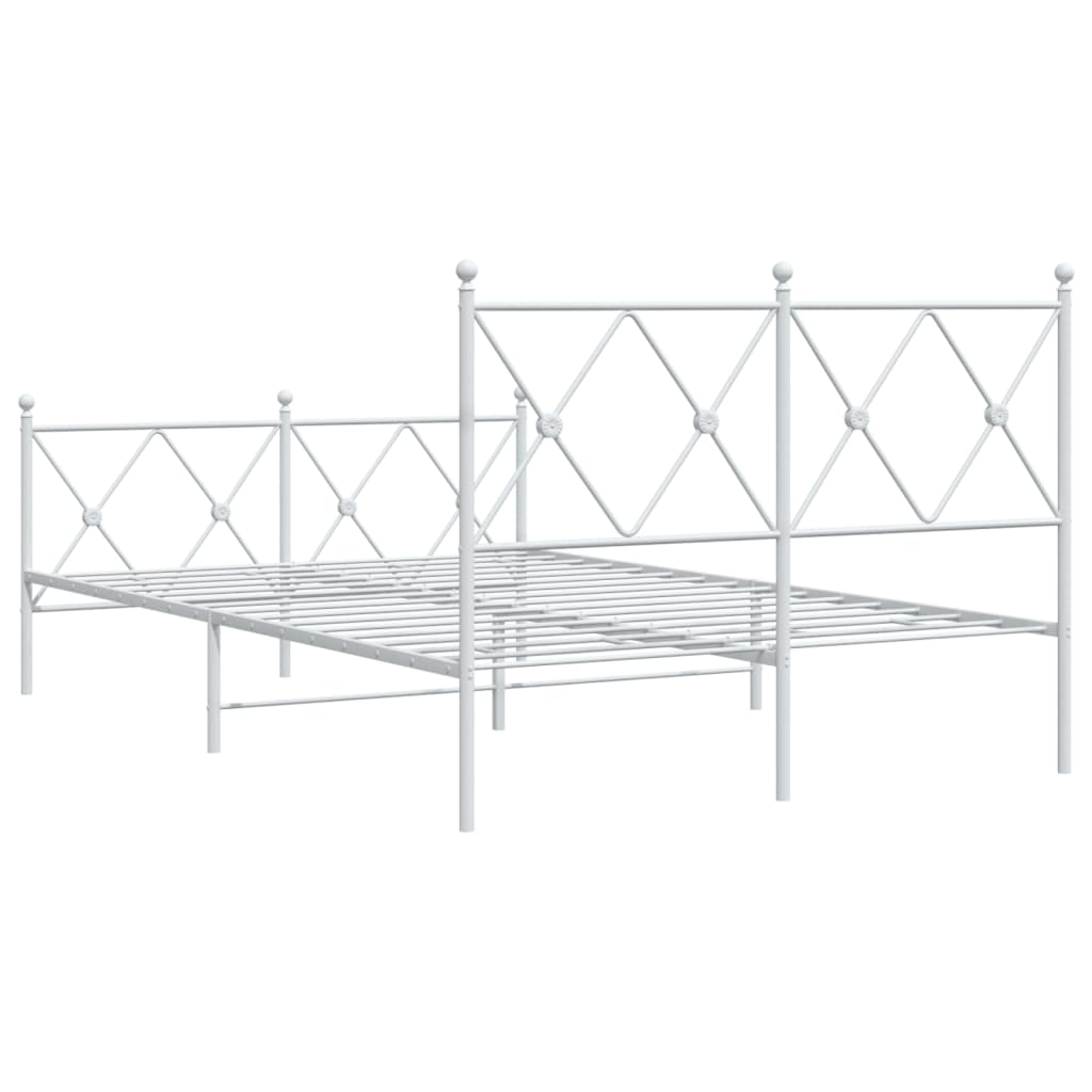Bed frame with head and footboard metal white 120x190 cm