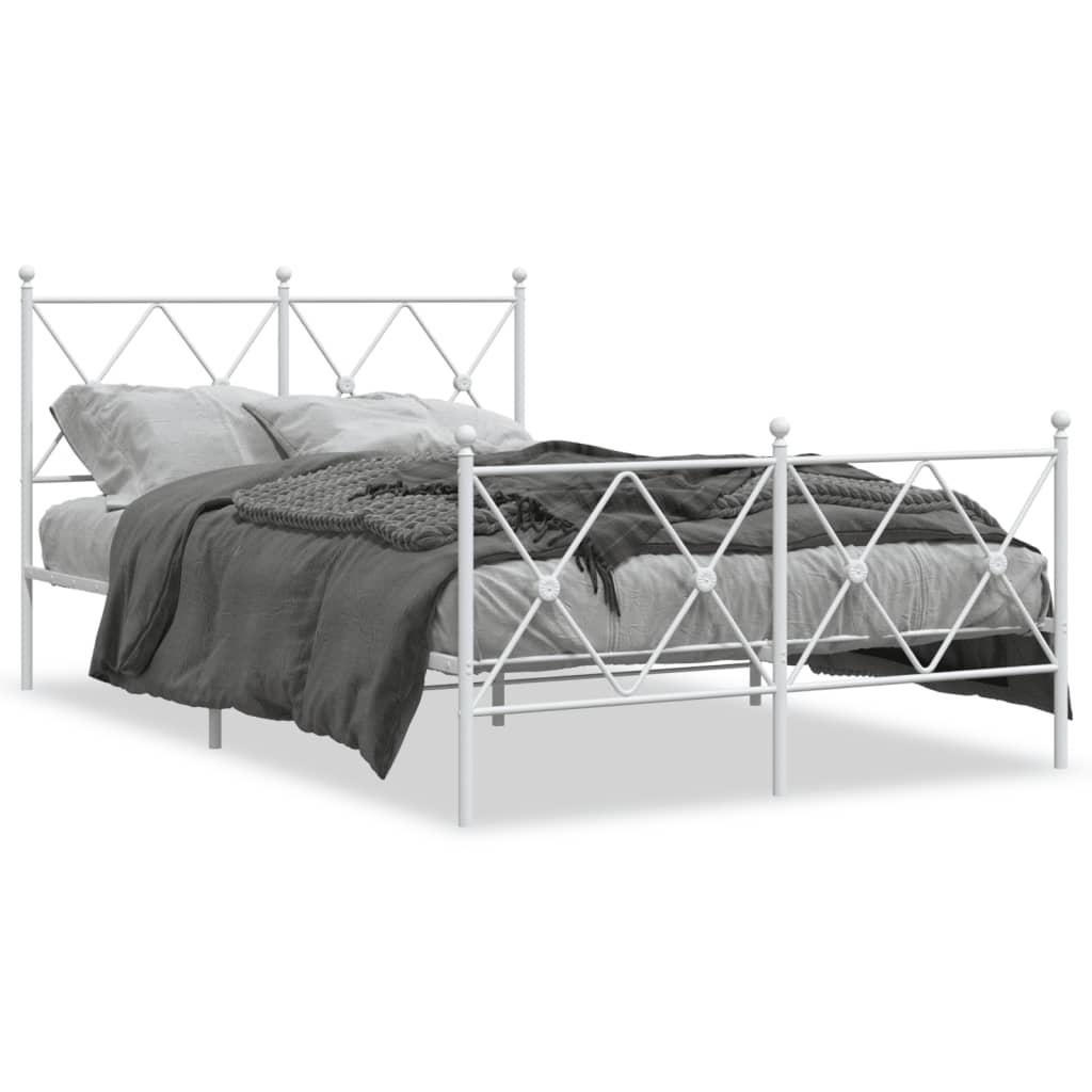Bed frame with head and footboard metal white 120x200 cm