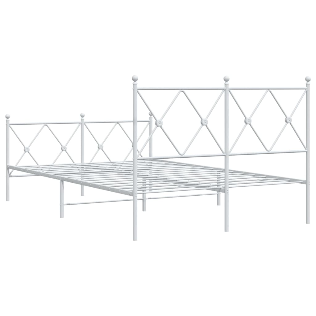 Bed frame with head and footboard metal white 120x200 cm