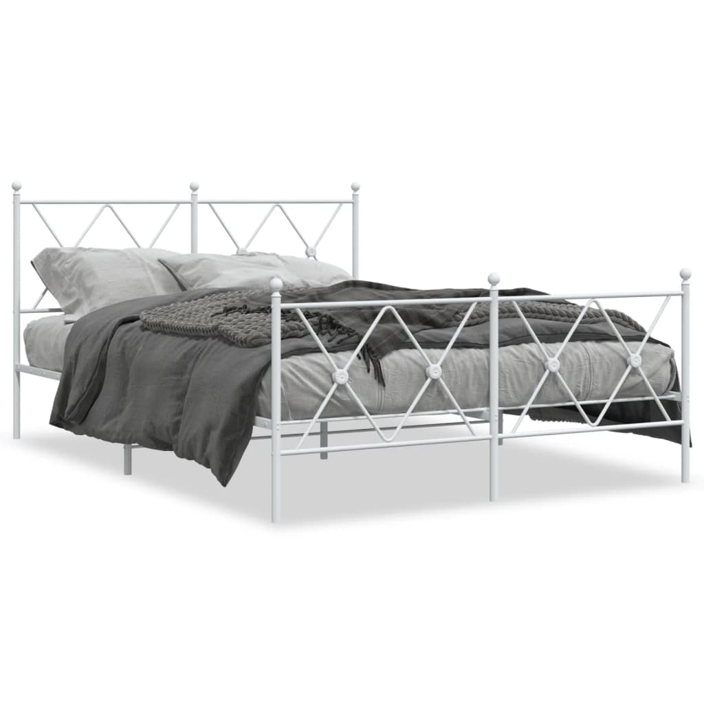 Bed frame with head and footboard metal white 137x190 cm