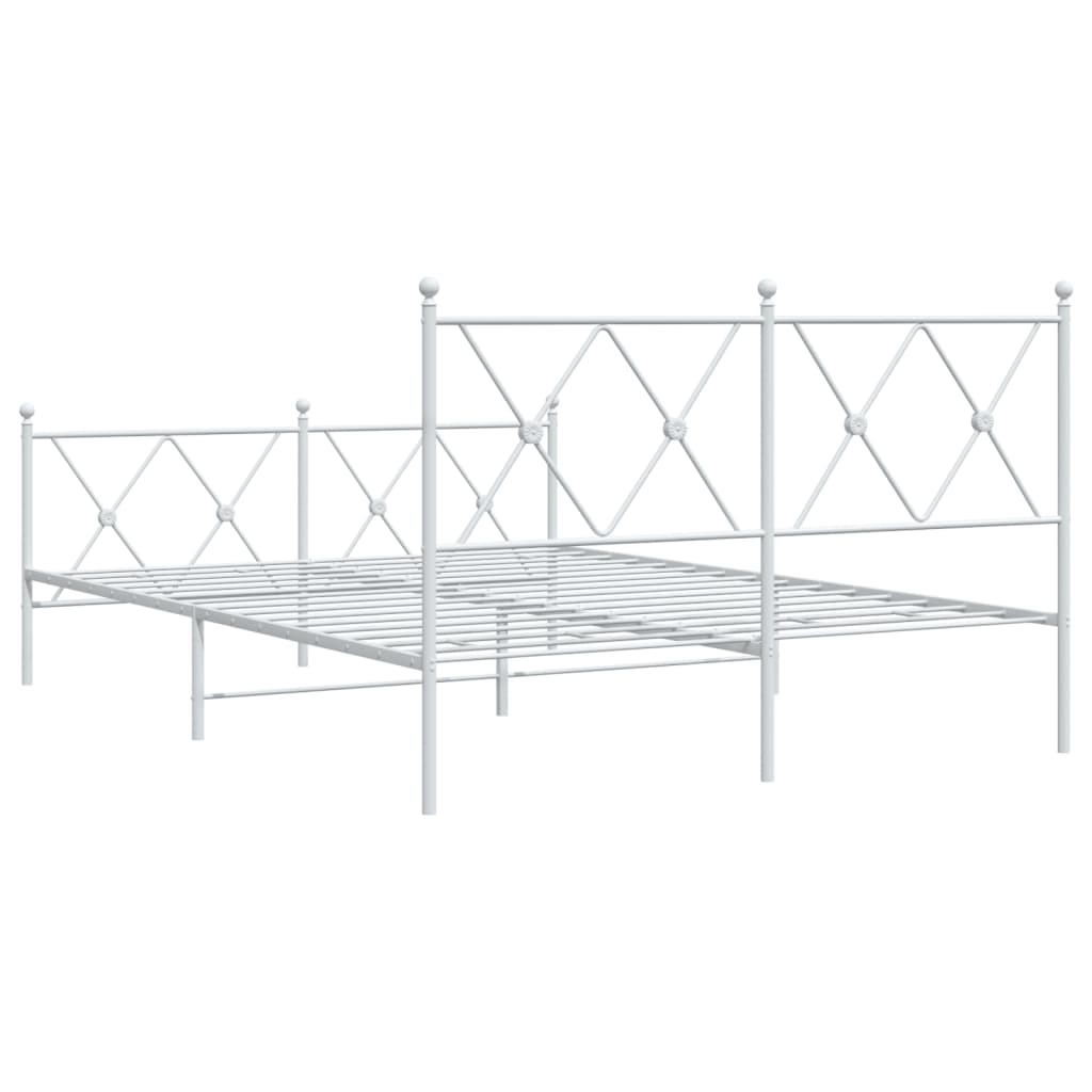Bed frame with head and footboard metal white 137x190 cm