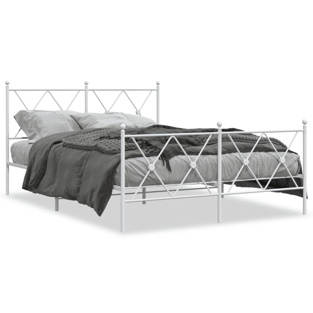 Bed frame with head and footboard metal white 140x190 cm