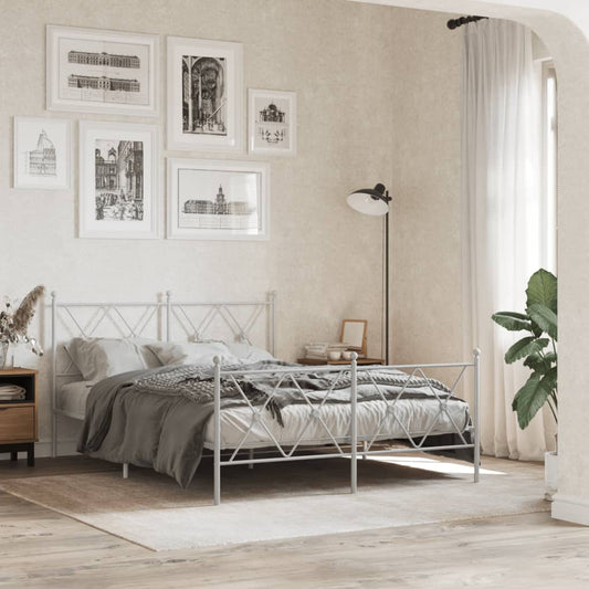 Bed frame with head and footboard metal white 140x200 cm