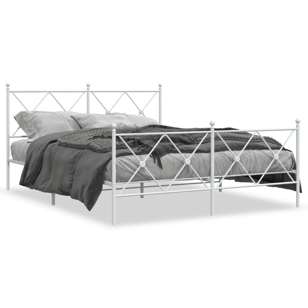 Bed frame with head and footboard metal white 150x200 cm