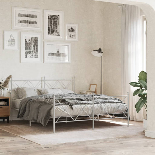Bed frame with head and footboard metal white 150x200 cm