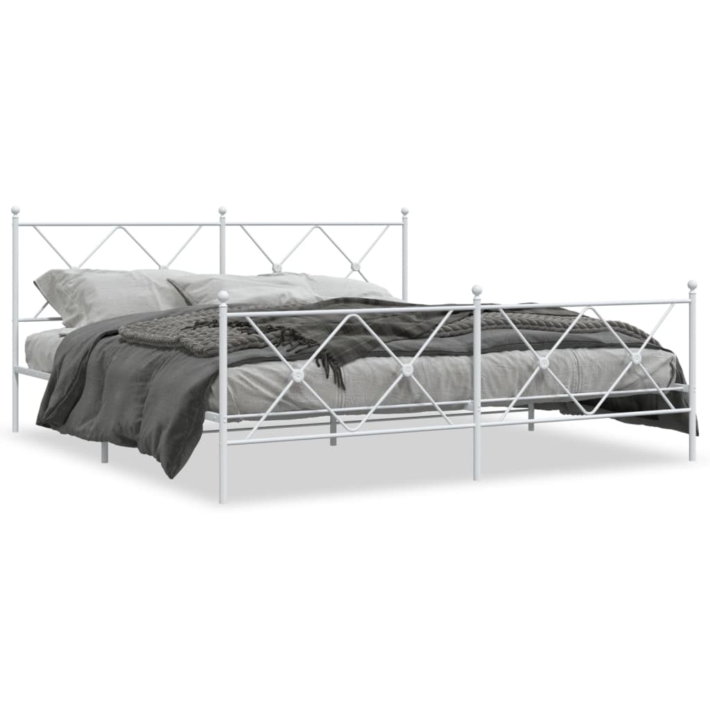 Bed frame with head and footboard metal white 180x200 cm