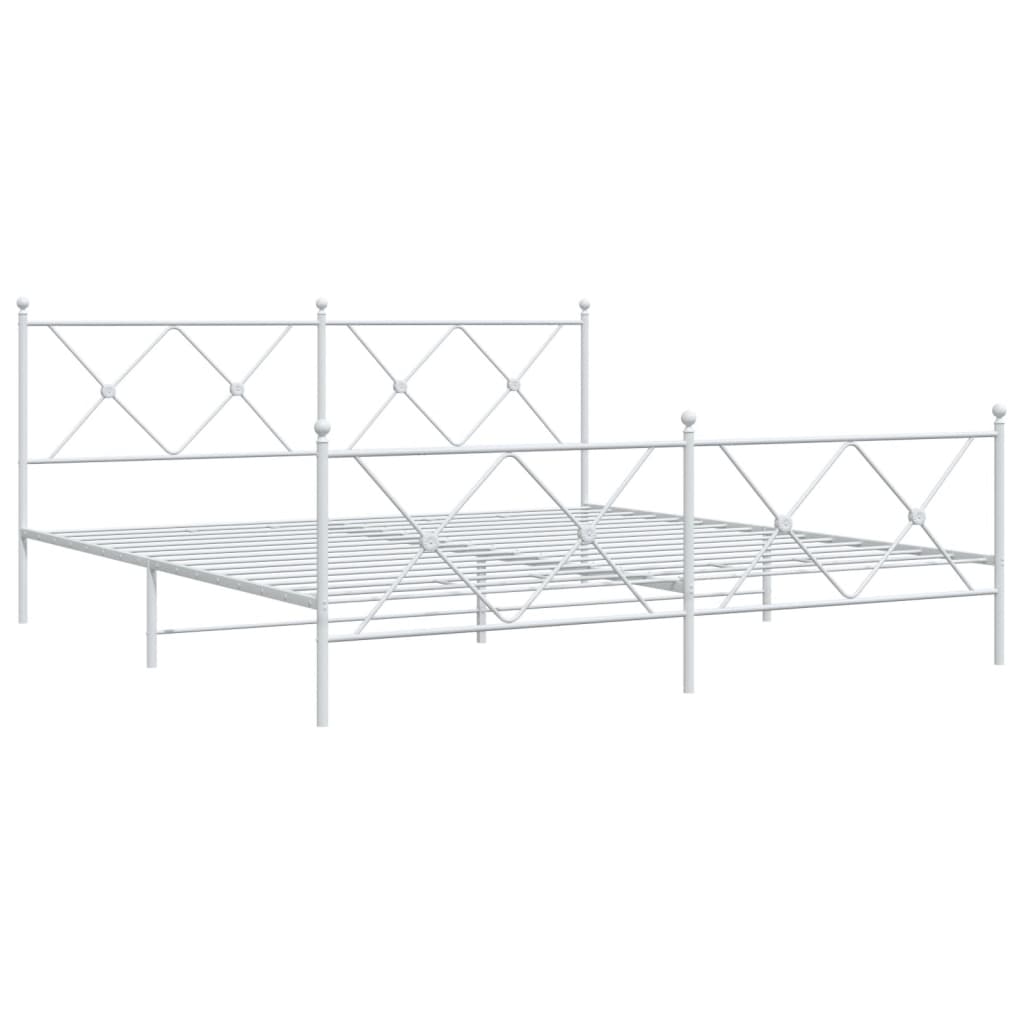 Bed frame with head and footboard metal white 180x200 cm
