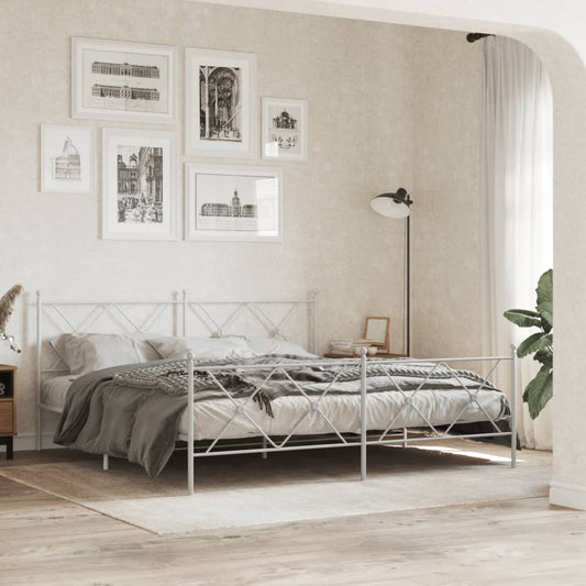 Bed frame with head and footboard metal white 180x200 cm