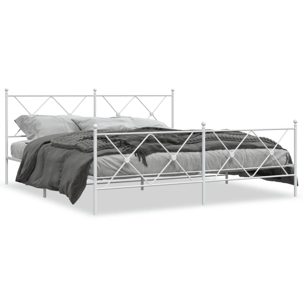 Bed frame with head and footboard metal white 183x213 cm