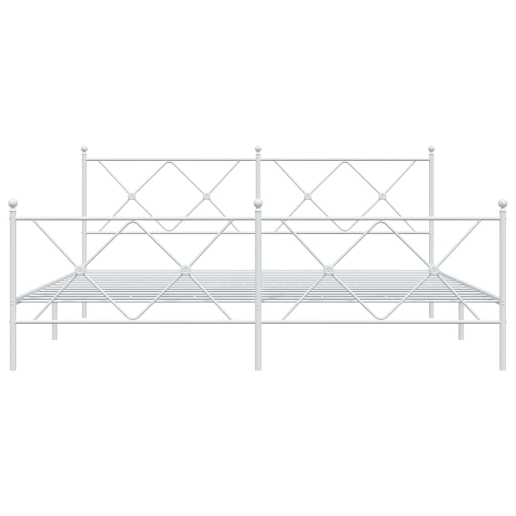 Bed frame with head and footboard metal white 183x213 cm