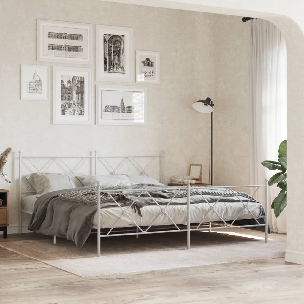 Bed frame with head and footboard metal white 183x213 cm