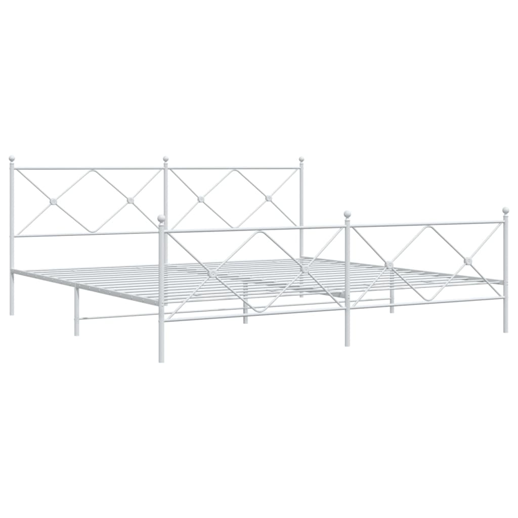 Bed frame with head and footboard metal white 193x203 cm