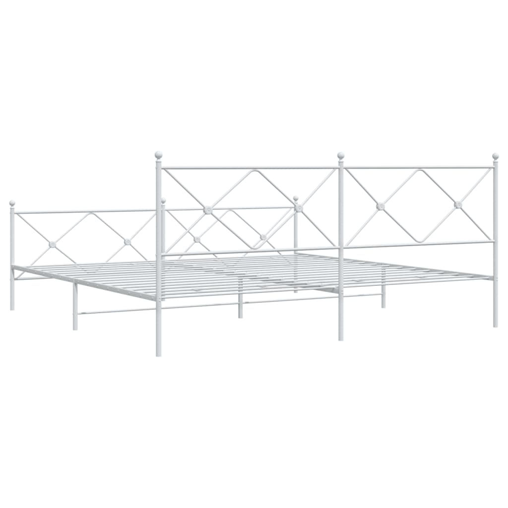 Bed frame with head and footboard metal white 193x203 cm
