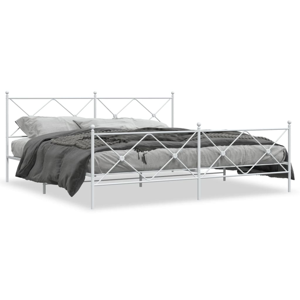 Bed frame with head and footboard metal white 200x200 cm