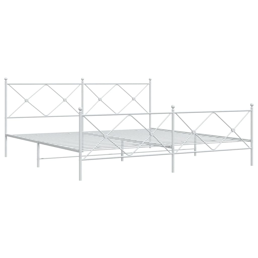 Bed frame with head and footboard metal white 200x200 cm