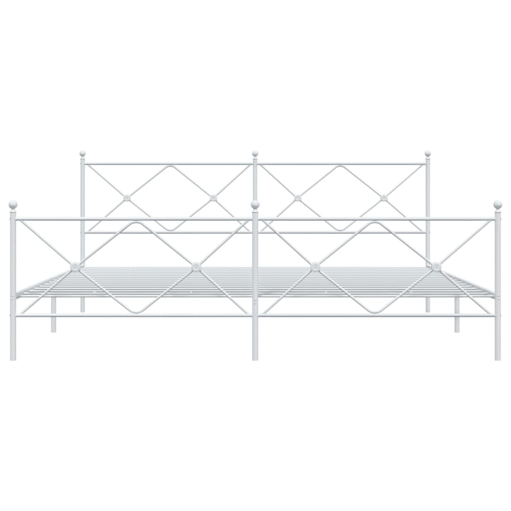 Bed frame with head and footboard metal white 200x200 cm