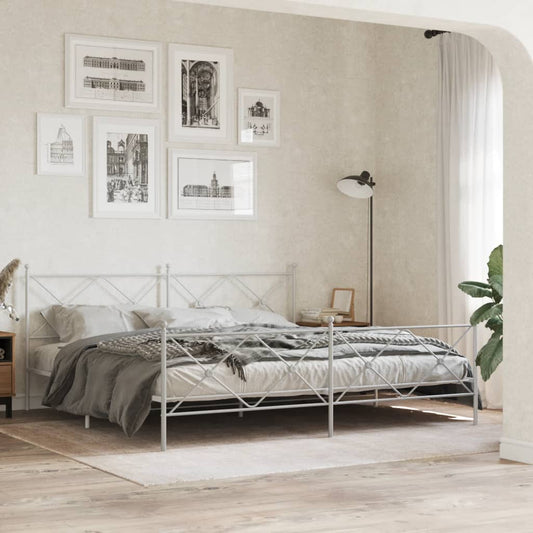 Bed frame with head and footboard metal white 200x200 cm