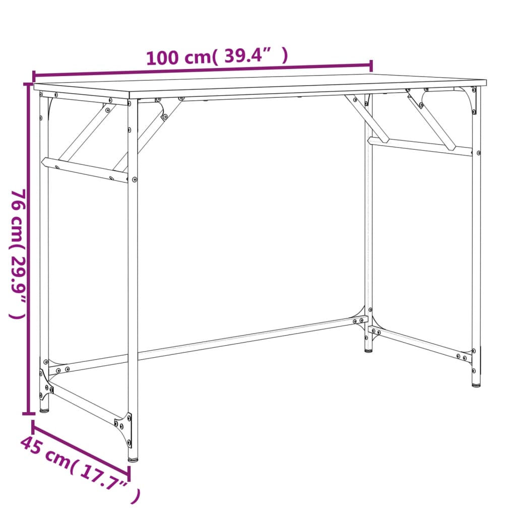 Schreibtisch Räuchereiche 100x45x76 cm Holzwerkstoff und Stahl