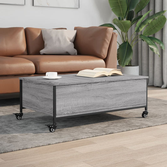 Coffee table with wheels Grey Sonoma 91x55x34 cm wood material
