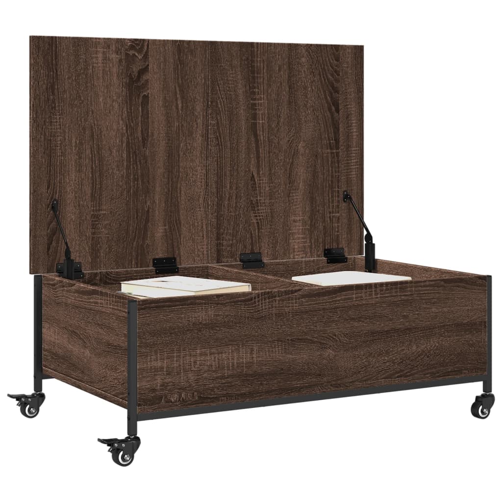 Coffee table with wheels brown oak 91x55x34 cm wood material