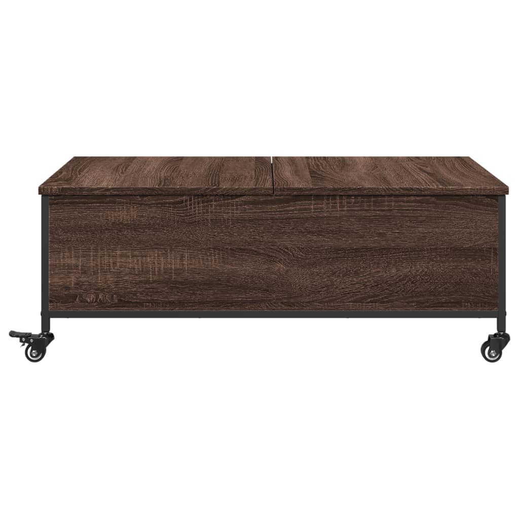Coffee table with wheels brown oak 91x55x34 cm wood material