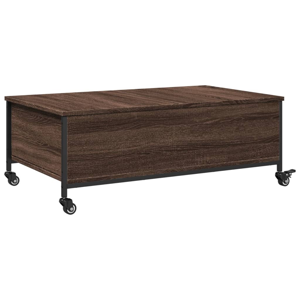 Coffee table with wheels brown oak 91x55x34 cm wood material