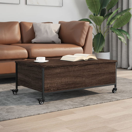 Coffee table with wheels brown oak 91x55x34 cm wood material