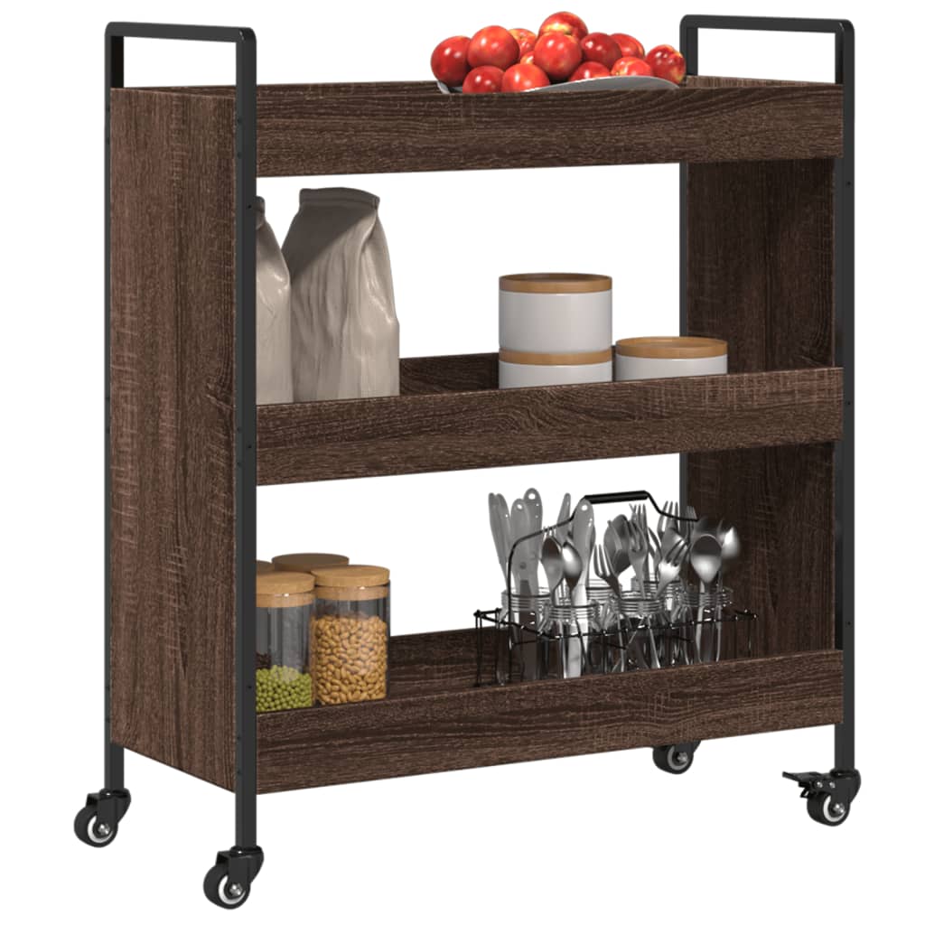 Desserte de cuisine aspect chêne marron 70x30x82 cm en bois