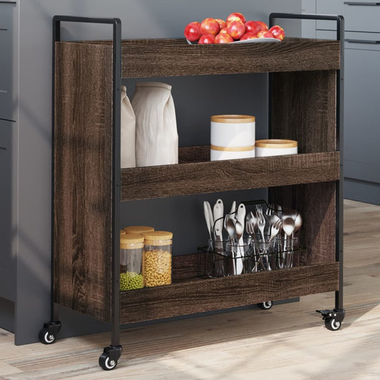 Desserte de cuisine aspect chêne marron 70x30x82 cm en bois