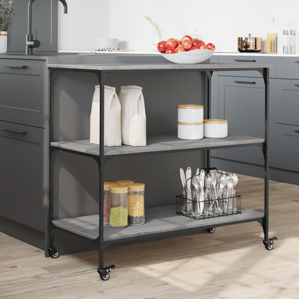 Chariot de cuisine gris Sonoma 102x50x95 cm en bois