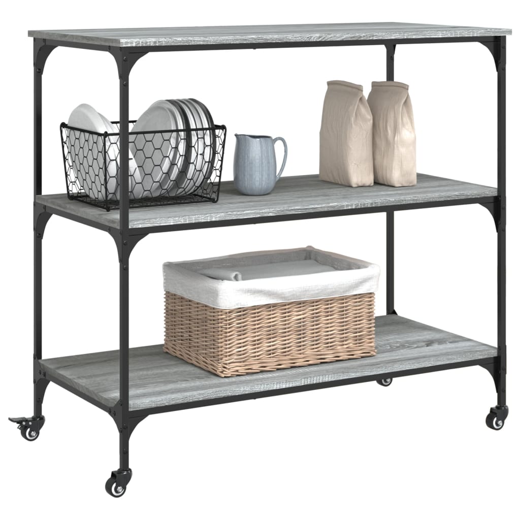 Chariot de cuisine gris Sonoma 102x50x95 cm en bois