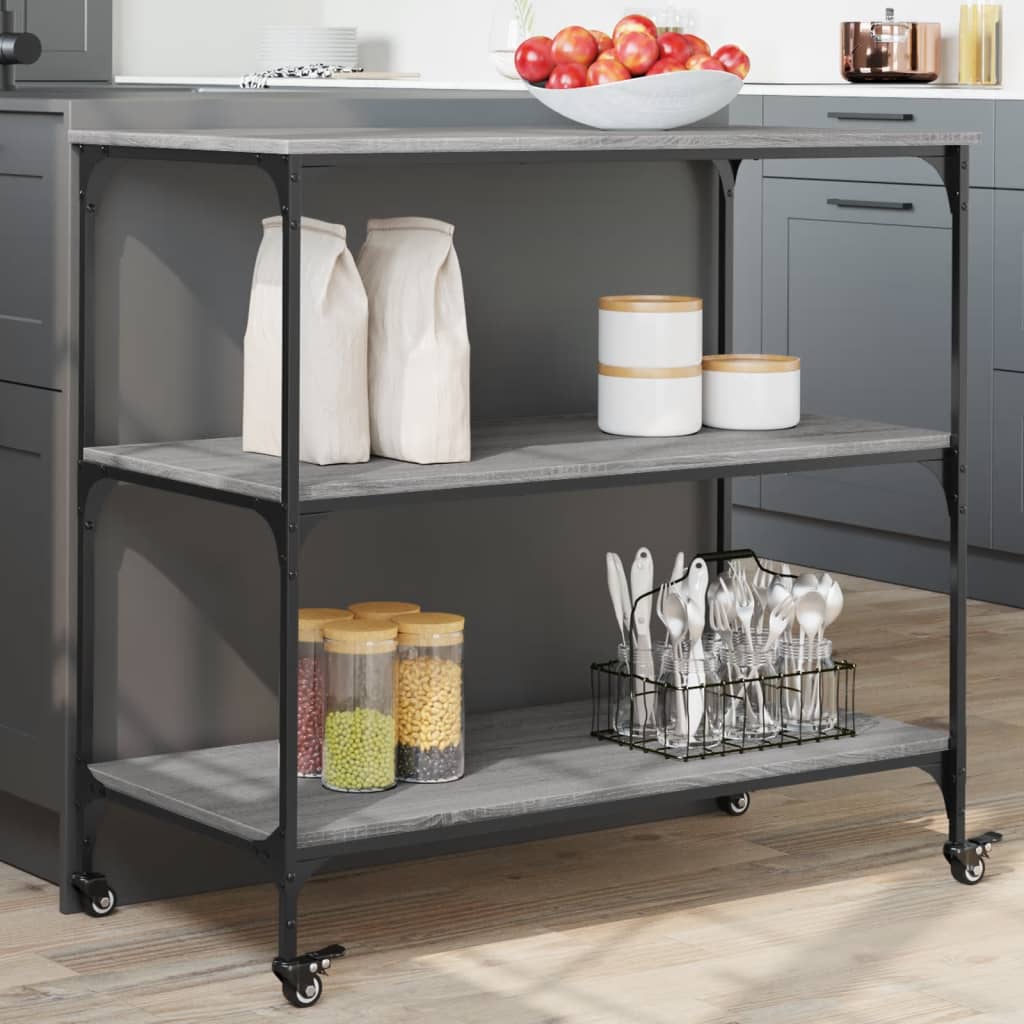 Chariot de cuisine gris Sonoma 102x50x95 cm en bois