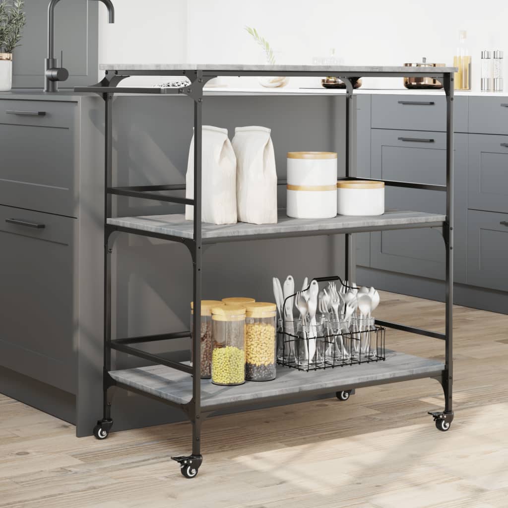 Chariot de cuisine gris Sonoma 100,5x50x105 cm en bois