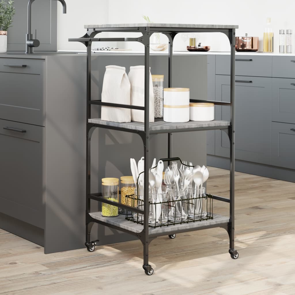 Chariot de cuisine gris Sonoma 60,5x50x105 cm en bois