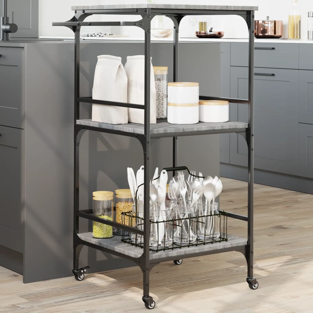 Chariot de cuisine gris Sonoma 60,5x50x105 cm en bois