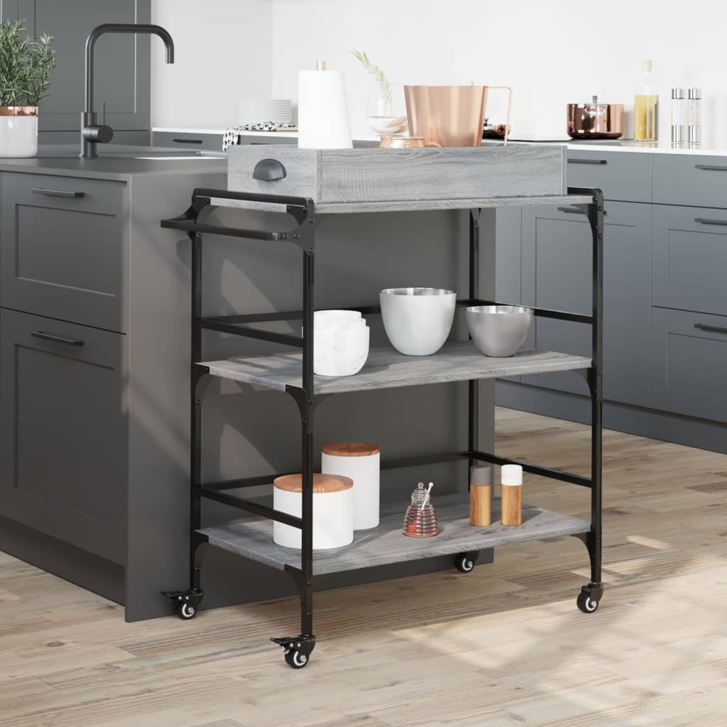 Chariot de cuisine gris Sonoma 81,5x41x92,5 cm en bois